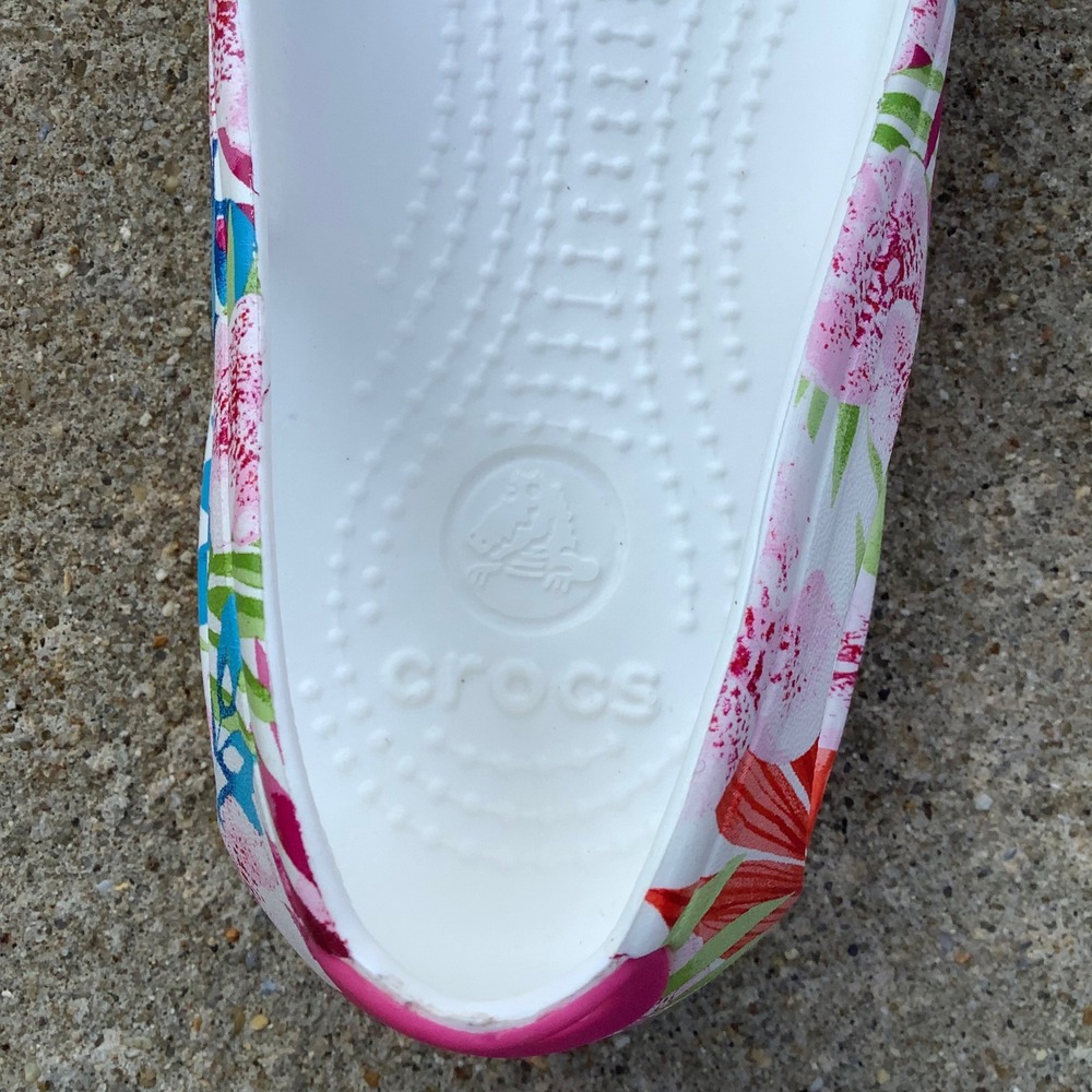 Crocs Kadee Floral Tropical Print Slip On Comfort Flats White Pink Blue Womens 7 - Picture 5 of 9